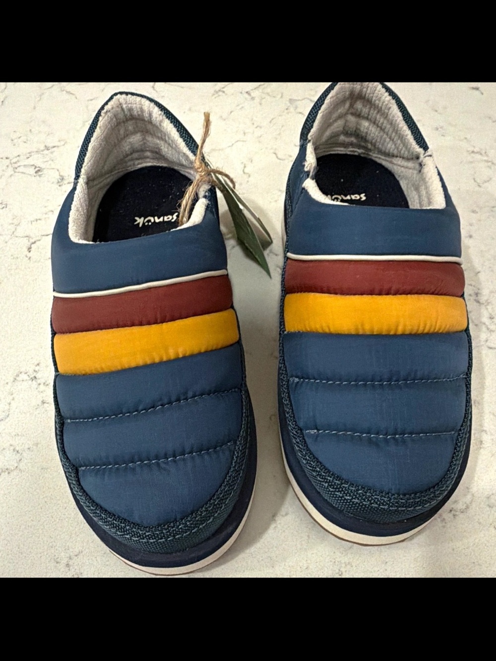 Sanuk Puffy Chiller Low SM Men's Blue Colorblock Canvas Slip-On Cushioned 5